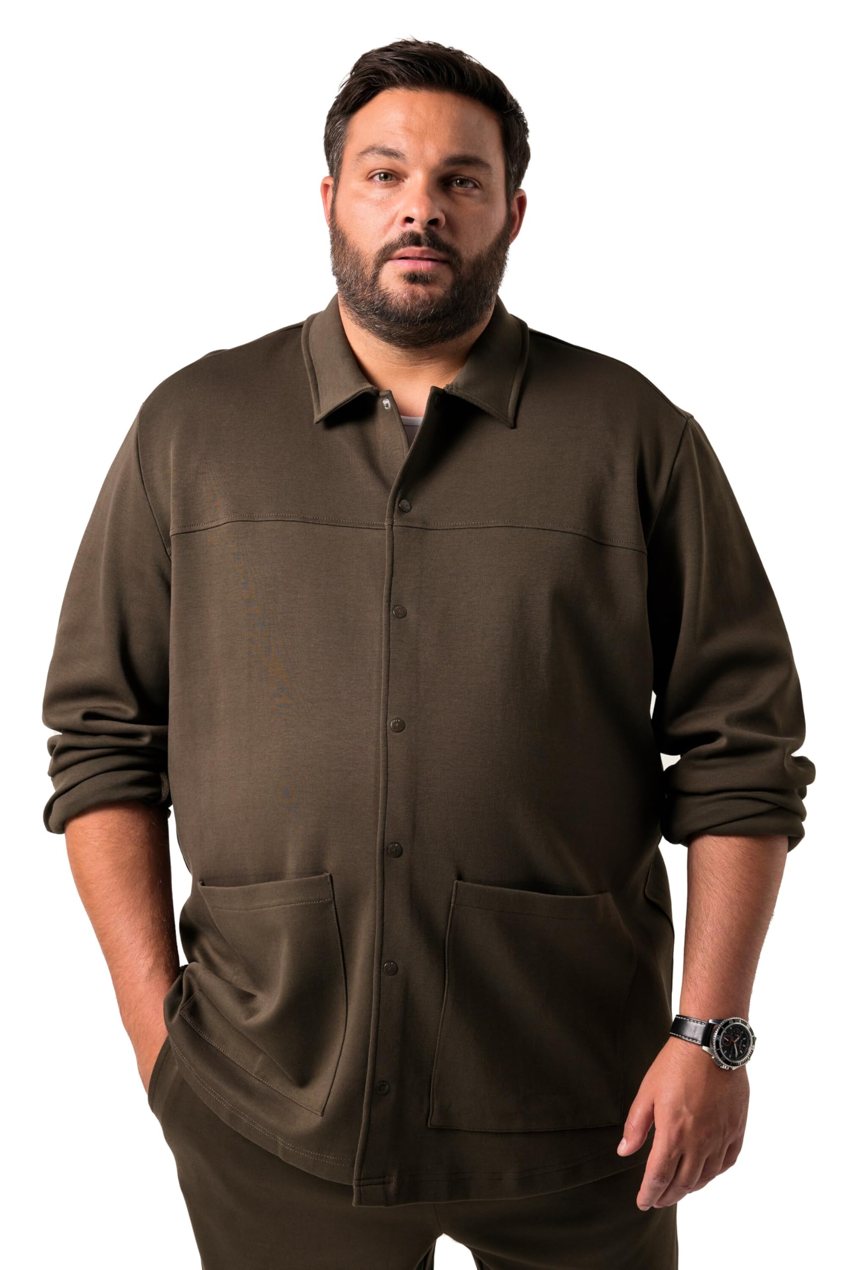 Men Plus Herren große Größen Übergrößen Menswear L-8XL Jersey-Overshirt FLEXLASTIC®, Langarm, Hemd, Kentkragen 842321