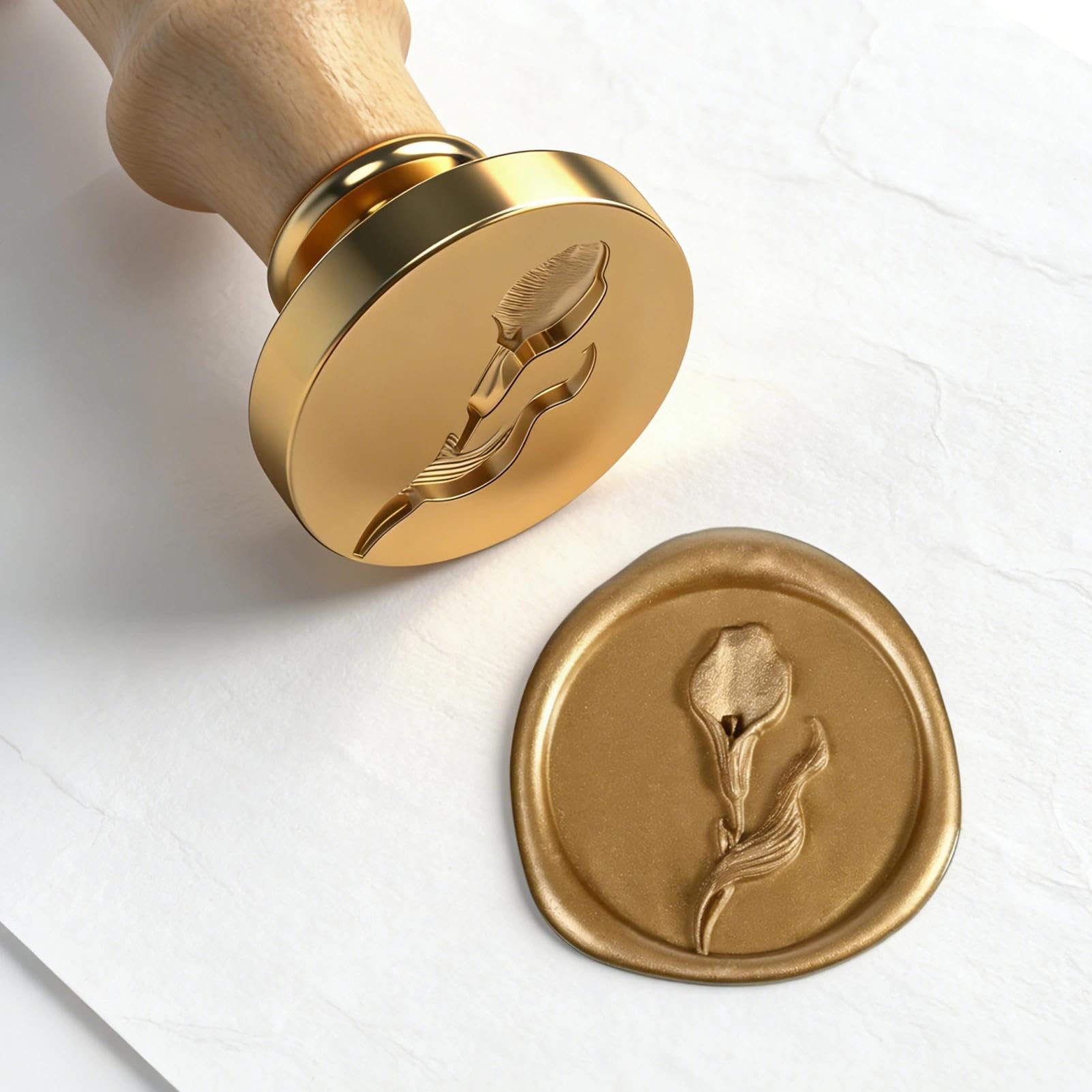 Sello de cera floral con mango de madera, sello de cera de latón para sobres de prensa y sellado, sello de letras para invitaciones de boda, tarjetas, regalo, sello de sellado floral