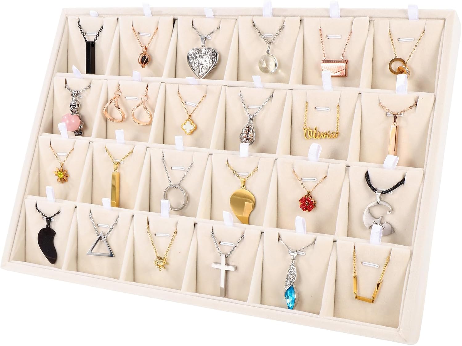 24 Grid Stackable Jewelry Tray Organizer with Removable Divider Velvet Tray