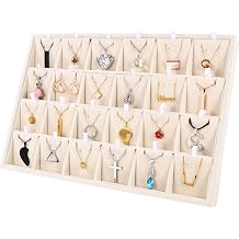 24 Grid Stackable Jewelry Tray Organizer with Removable Divider Velvet Tray | Jewelry Display Tray for Earrings Necklaces Bracelet Rings Display Showcase - Light Khaki