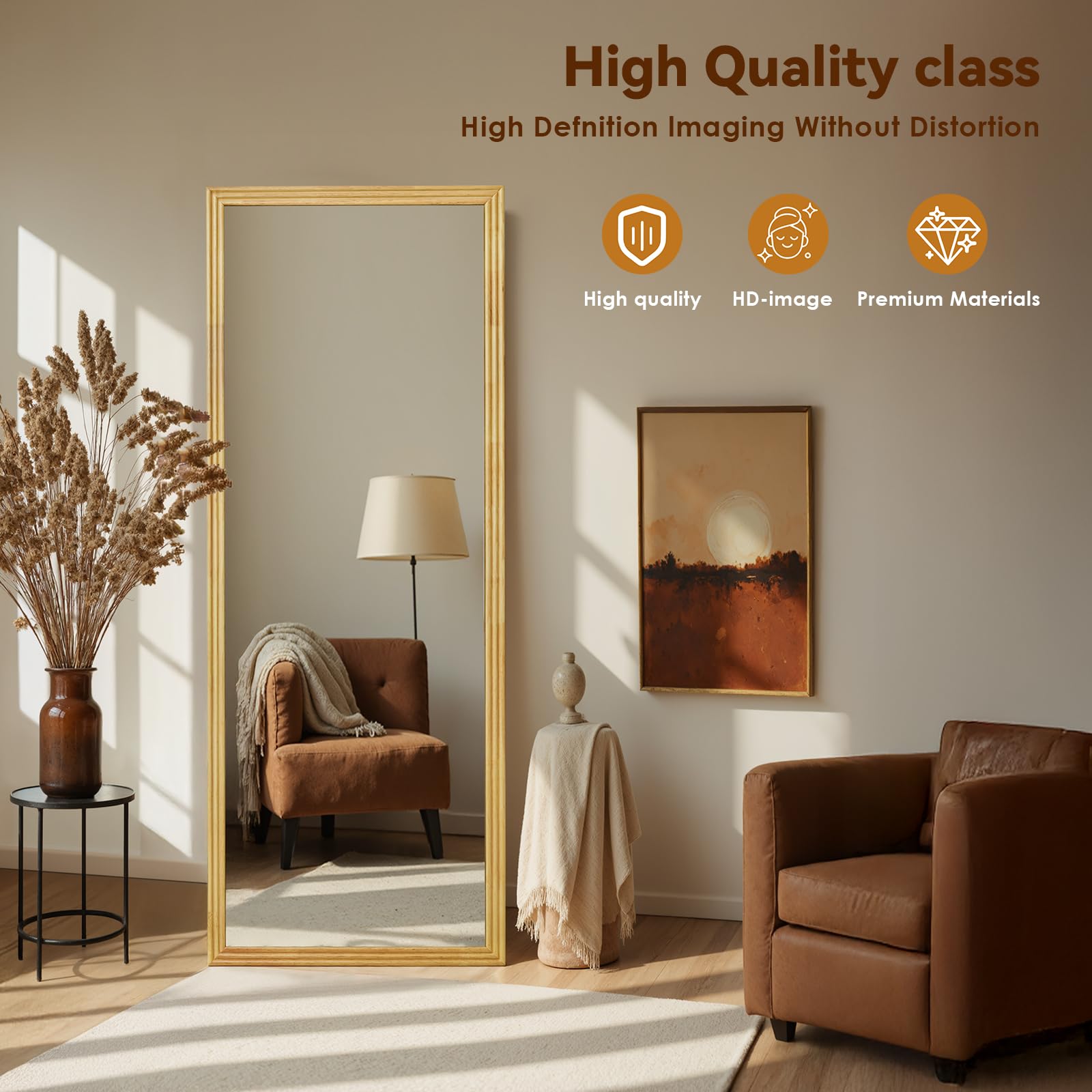 ThomP Specchio per tutto il corpo, 160 x 50 cm, specchio rettangolare in legno, con supporto, camera da letto, soggiorno, guardaroba (marrone)