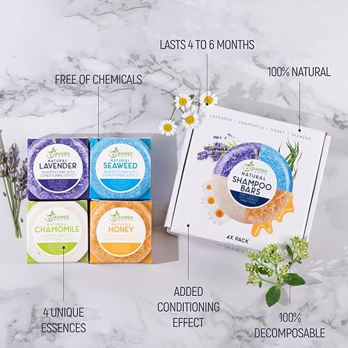 Miniatura 2 de Barra de champú sólida y jabón para el cabello paquete de 4 barras de champú 100 orgánicas para el cabello con aceites esenciales naturales a base