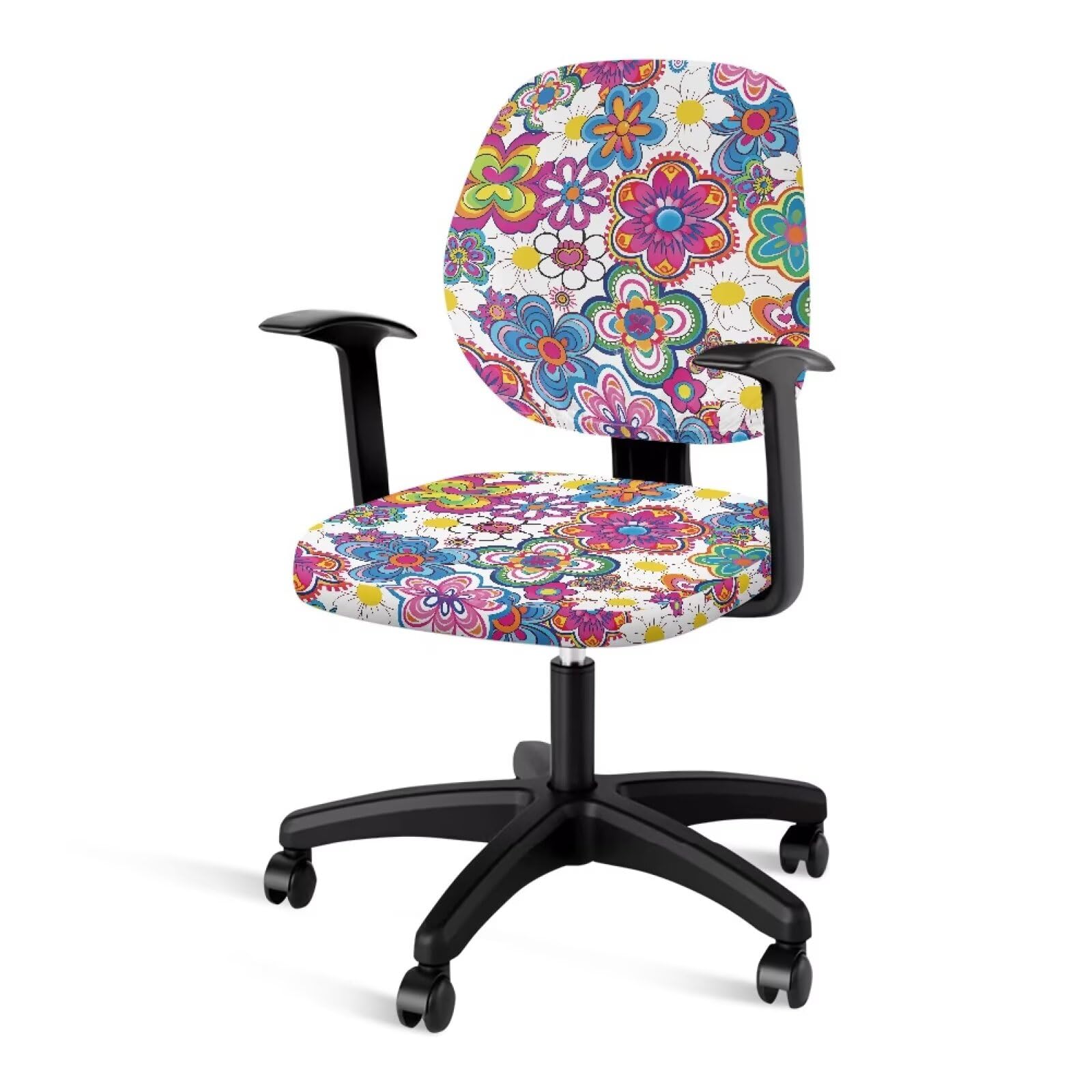 Cugasmaru Office Chair Cover Purple Flower Stretch Computer Chair Cover with Exquisite Print High Back Chair Slipcover Stretchable Cloth Polyester Universal Desk Task Chair Covers