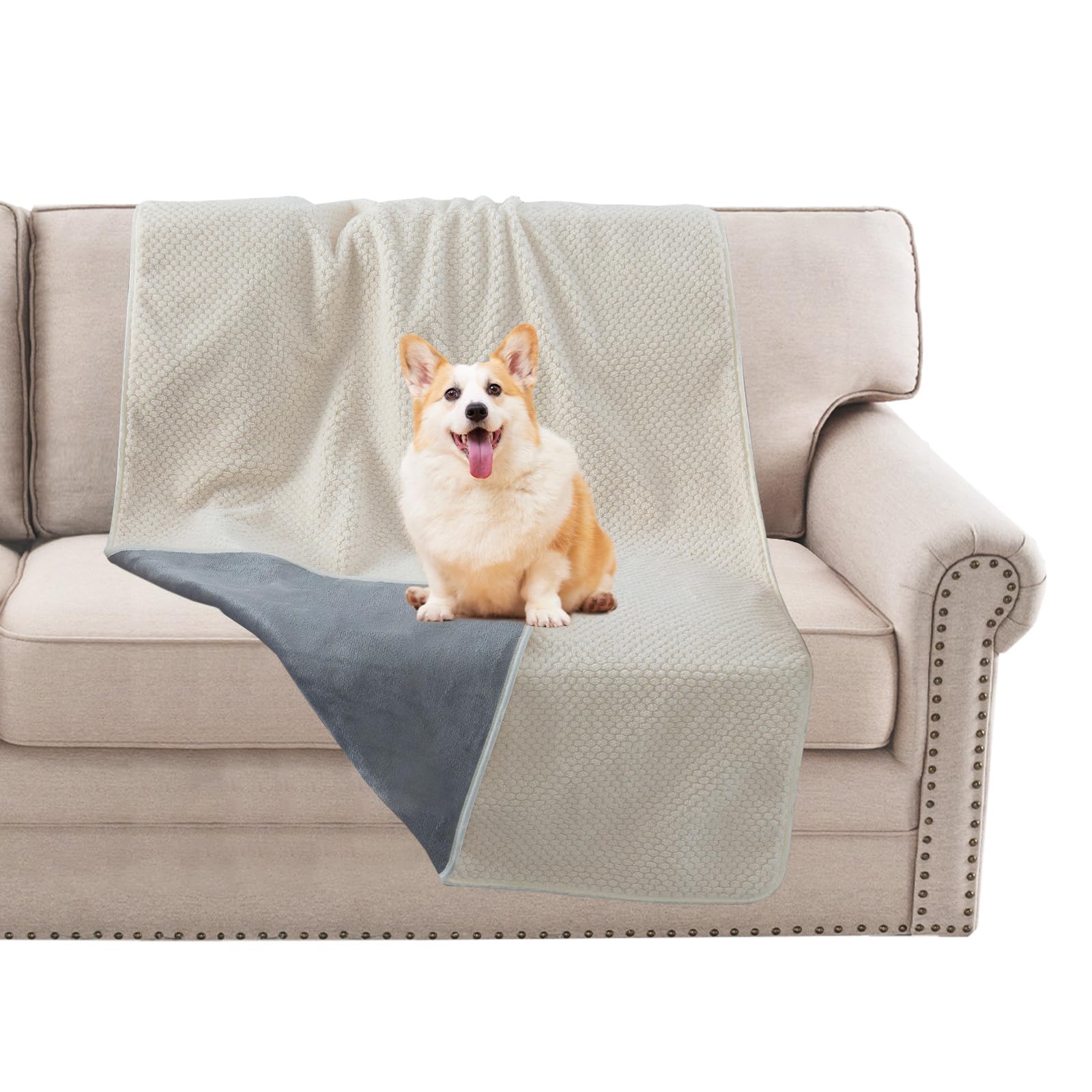BellaHills Waterproof Dog Blanket Washable Flannel Blanket for Dogs and Pets, Pet Throw Protects for Sofa Car Bed Cover with Soft Plush, King 274x215cm, Beige