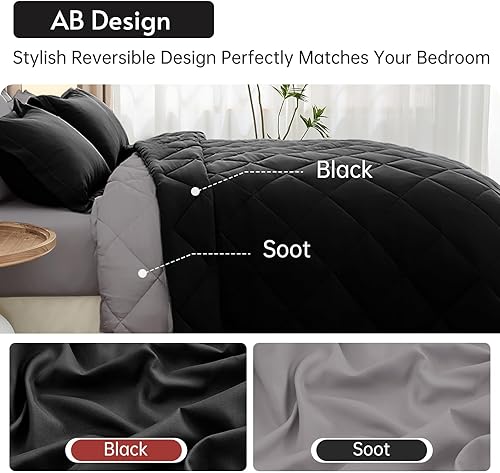 Miniatura 155 de MUXHOMO Juego de edredón Queen de 7 piezas, cama reversible en una bolsa, tamaño Queen, juego de ropa de cama para todas las estaciones con edredón