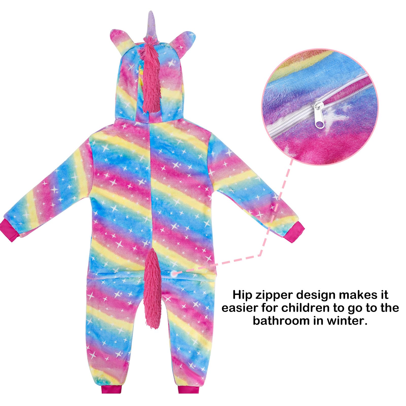 KAKU NANU Einhorn Onesie für Mädchen 2-10 Jahre,Strampelanzug Fleece Overall mit Reißverschluss 2 Taschen