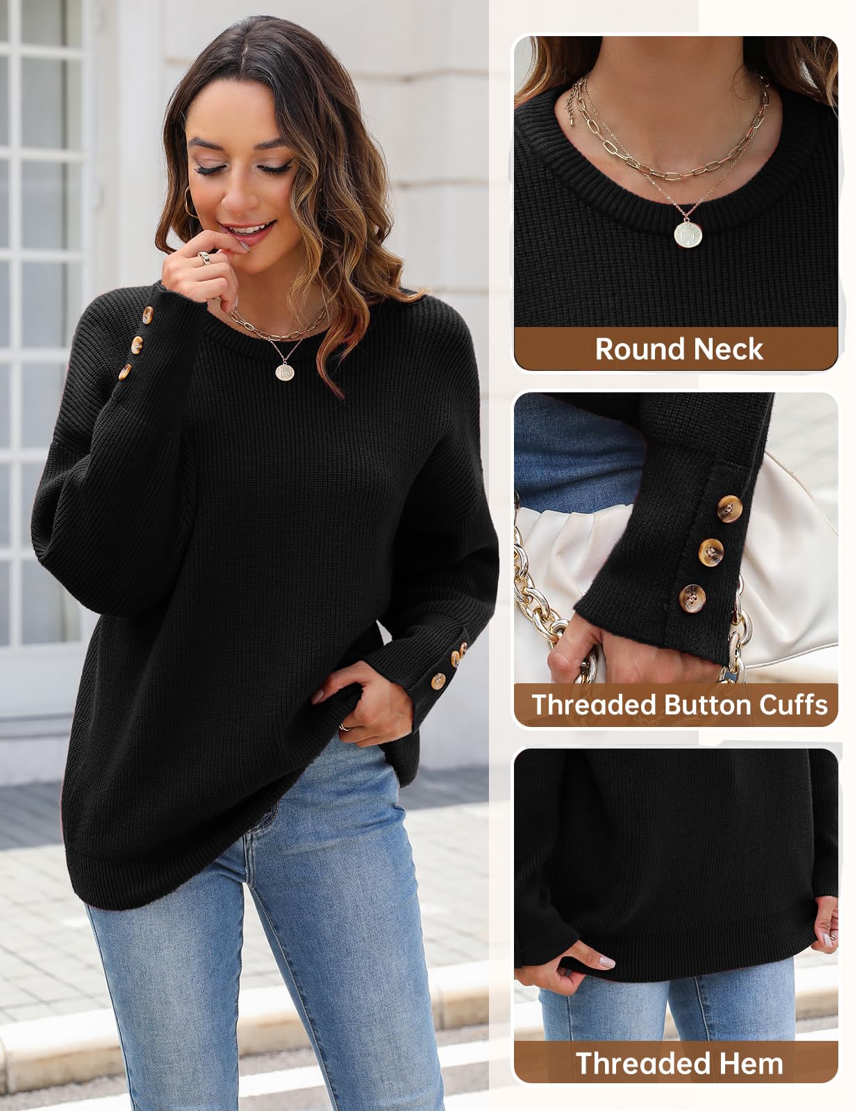 Vijamiy Maglione Donna Collo Rotondo Maglia Moda e Tempo Libero Sweatshirt Elegante Maglione Cashmere Pullover Autunnale Invernale Maglione Caldo