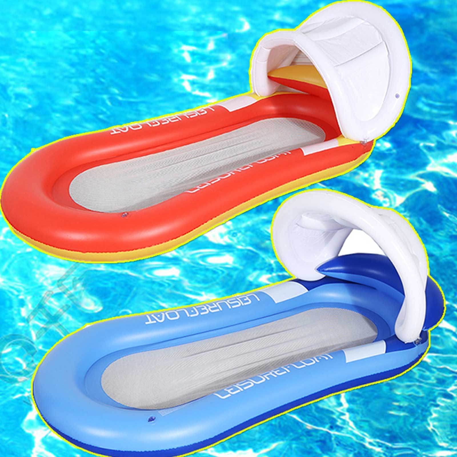 AADECOR Chaise Longue de Piscine Gonflable avec auvent - Radeaux gonflables de Flotteur de Piscine avec Le Salon de l'eau d'ombre - Jouet de fête de Piscine pour Adultes Enfants,Blue
