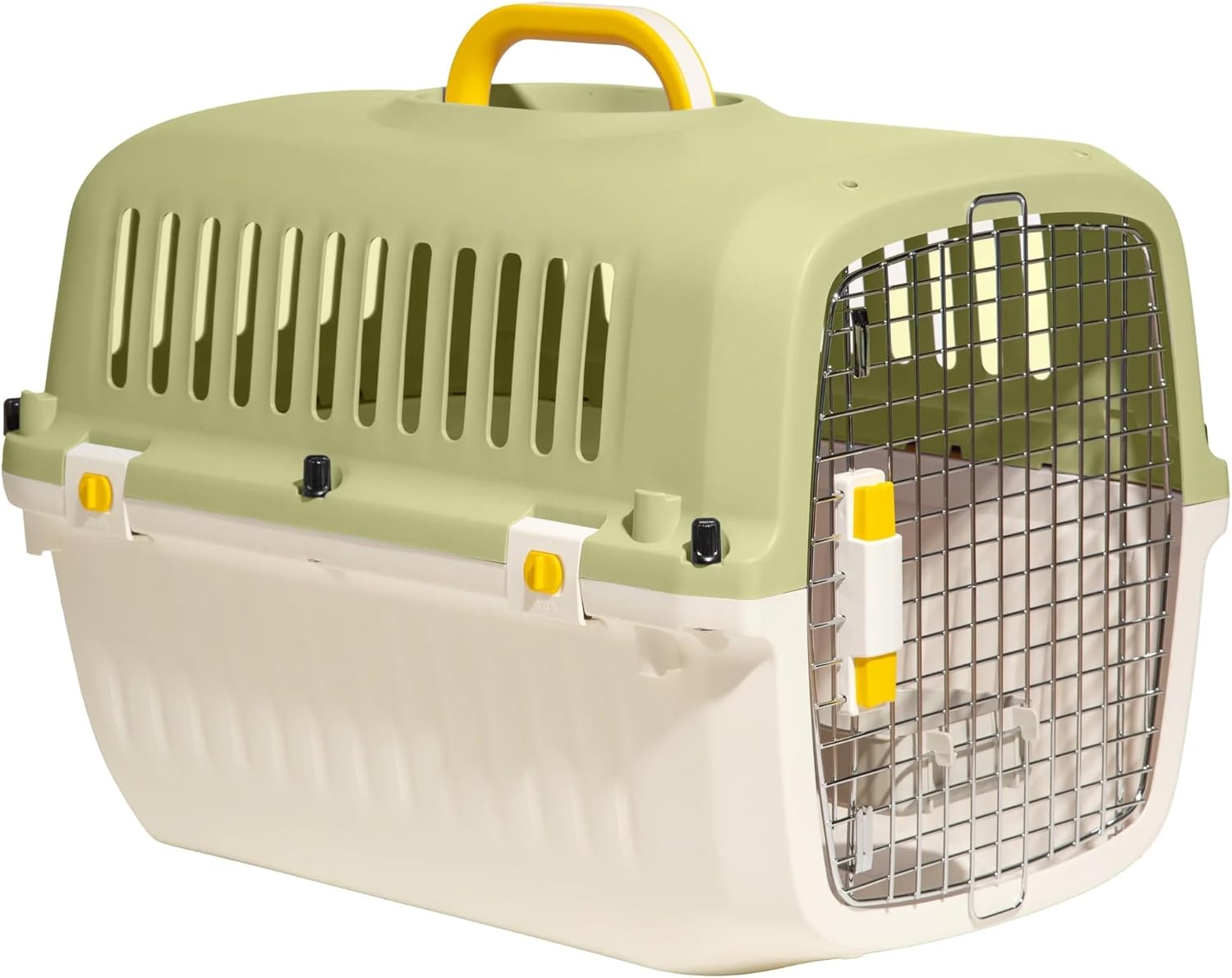 24" Plastic Travel Pet Kennel with Clip-On Bowl,Green – Portable Pet Carrier for Small Dogs & Cats, Heavy Duty Secure Locking, Ventilated, Easy Clean, for Car Travel, Indoor Use
