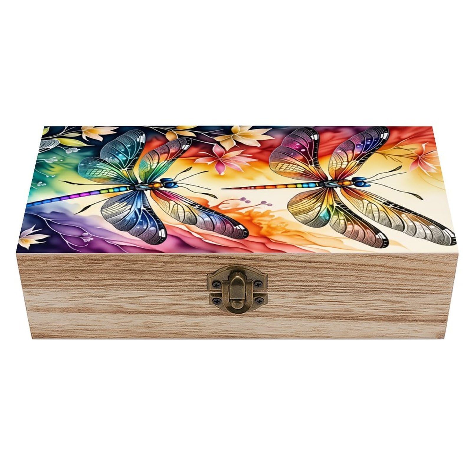asbwuo Colorful Dragonfly Vintage Wooden Keepsake Box
