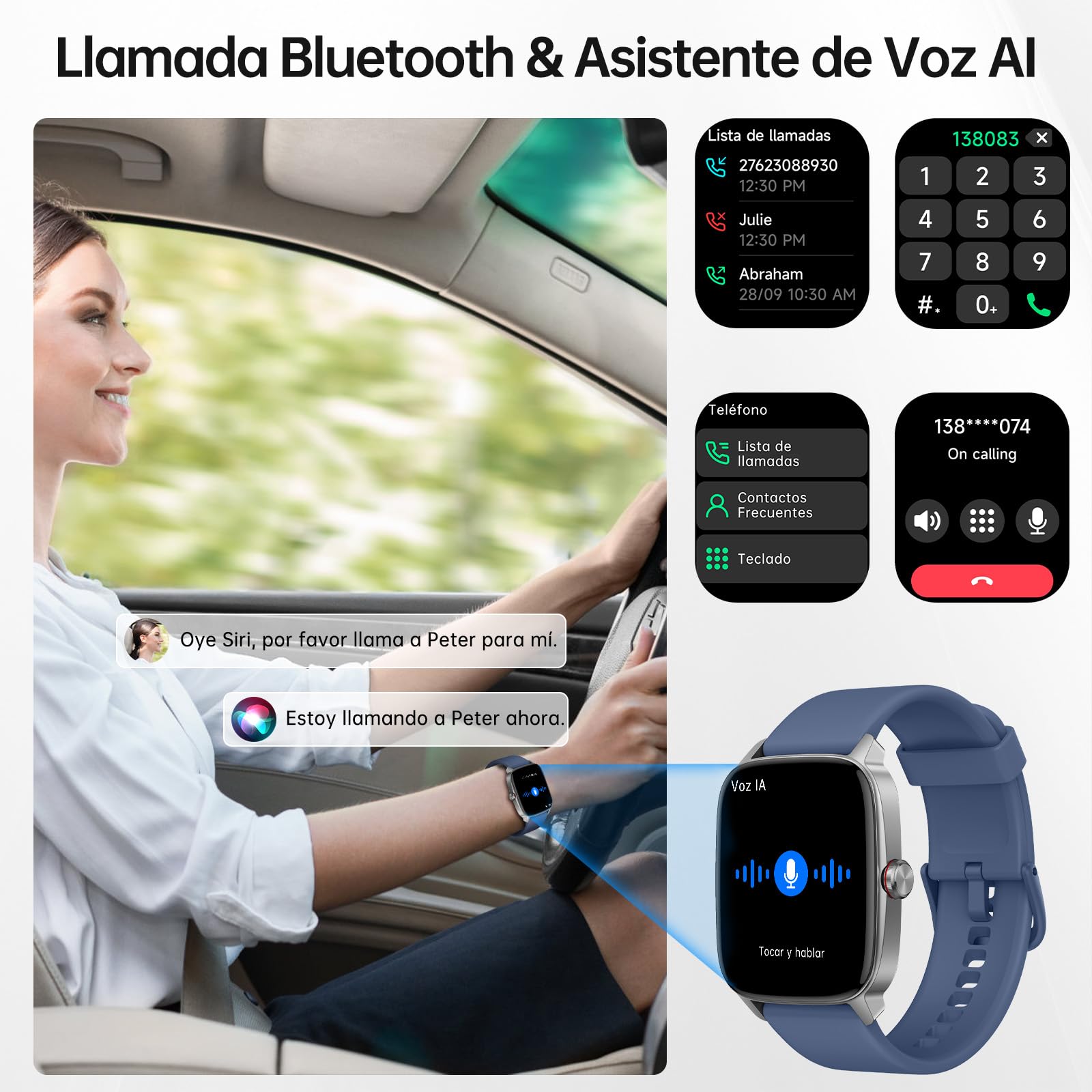 Reloj Inteligente Mujer Hombre con Llamadas Bluetooth y Voz AI, 1.85'' Smartwatch con Whatsapp Notificación, Pulsómetro/SpO2/Sueño/Podómetro, 110+ Modos Deportivos, Impermeable IP68 para iOS/Android