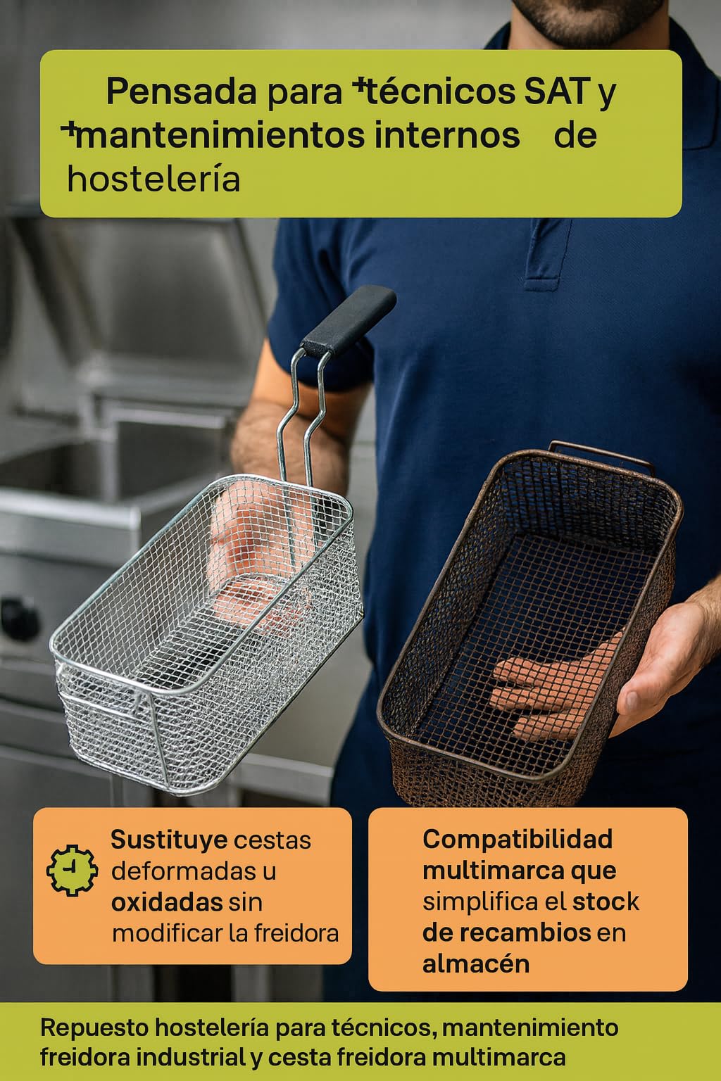 CubetasGastronorm ® Cesta Freidora 160x290x120mm Acero Inoxidable Universal compatible con Bezzera Carimali Colged Eurast Giorik Elettrobar Ims Mbm Promac Rancilio Rosinox Silko Uso Profesional