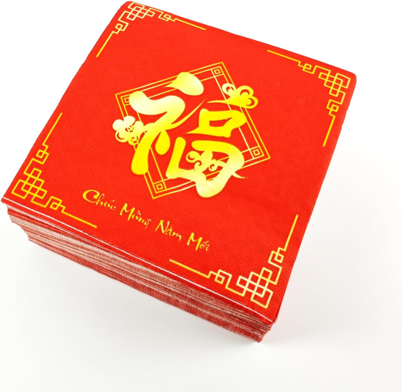 Vietnamese New Year Napkins, 100pcs Spring Festival Disposable Fu Character Paper Napkins, 2025 Snake Year Lunch Napkins for Asian Vienam T?t Vi?t Nam Lunar New Year Party Decorations