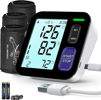 Blood Pressure Machine Upper Arm, 3 Size Cuffs, Small 7"-9",