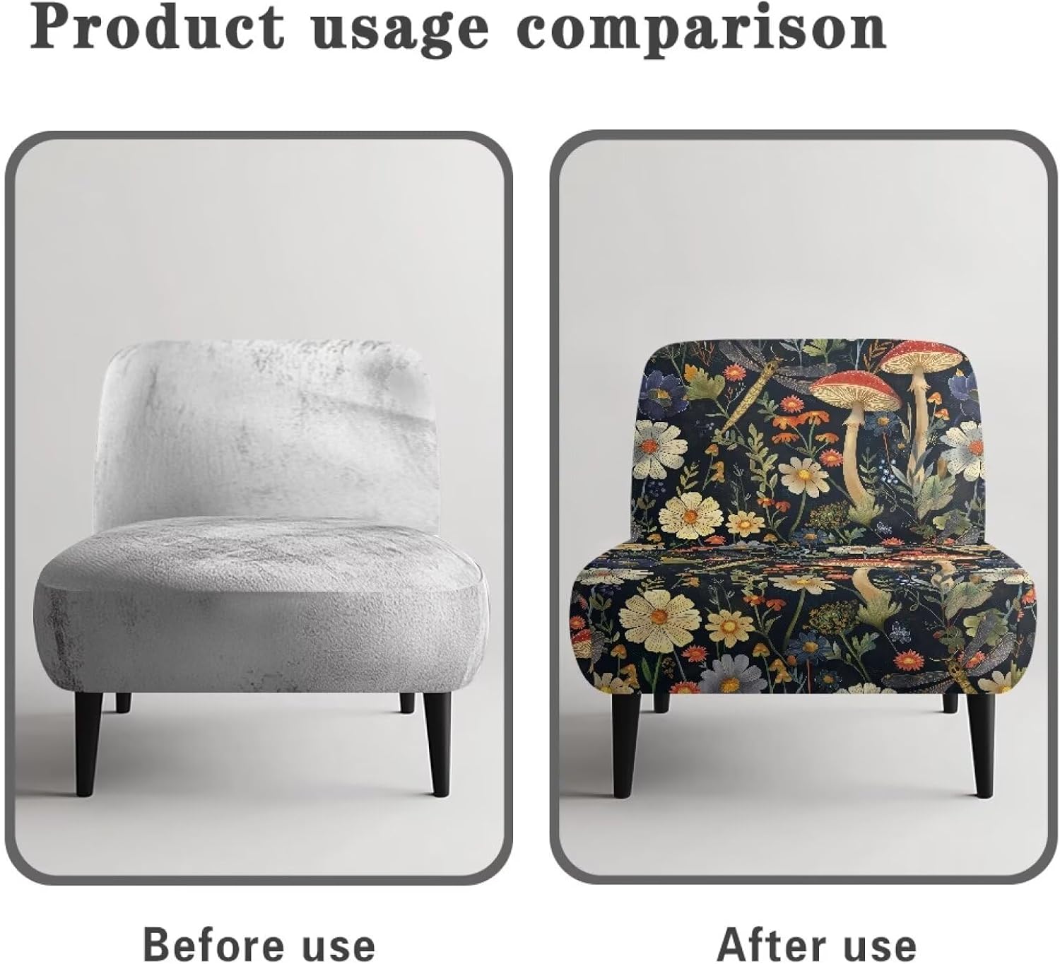 Mushroom Dragonfly Daisy Pattern Armless Accent Chair Cover Slipcover, Comfortable Sofa Couch Cover Furniture Protector Removable for Stretch Wingback Chair Sofa Slipcover