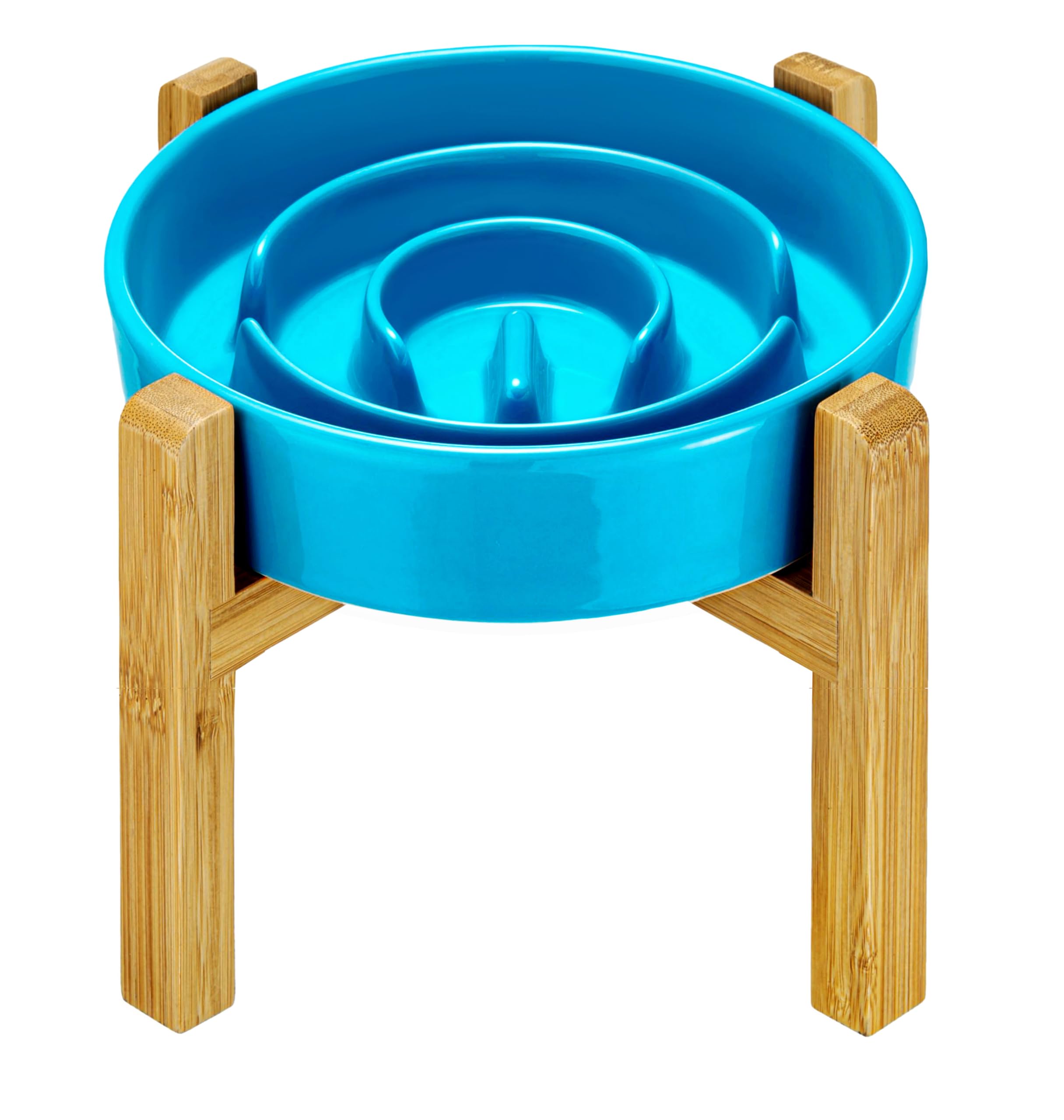 MOPANG Ceramic Slow Feeder Dog Bowls Elevated, 2.0 Cups Slow Feeder for Medium Dogs, Puzzle Maze Bowl to Slow Down Eating, 30oz, 8in, Blue