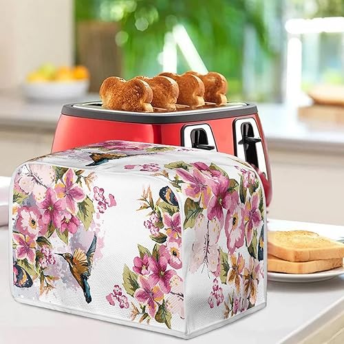 Miniatura 4 de Bulopur Cubierta de tostadora de pintura de flores de pájaro cubiertas de electrodomésticos de cocina de 4 rebanadas cubiertas de horno lavables