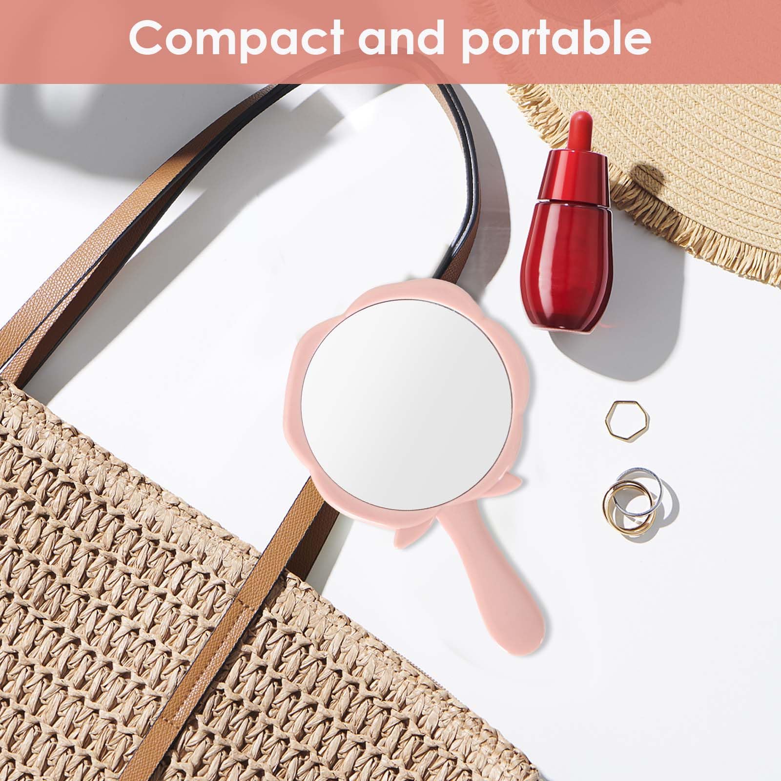 Specchio Portatile a Forma di Rosa, Specchio da Tavolo con Manico, Specchio da Viaggio per Casa e Viaggi, Rosa