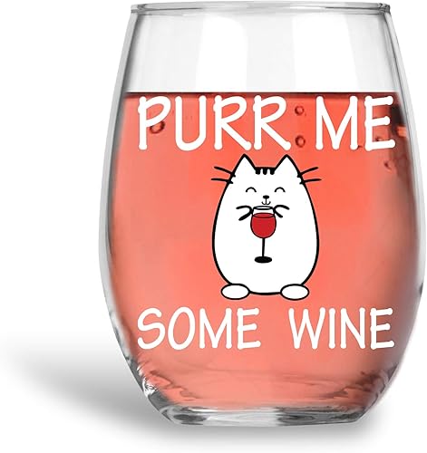 Purr Me Some Wine - Copa de vino de cristal sin tallo, 15 onzas, las mejores ideas sarcásticas para mamá gata, accesorios divertidos para amantes disponible en Yaxa Colombia