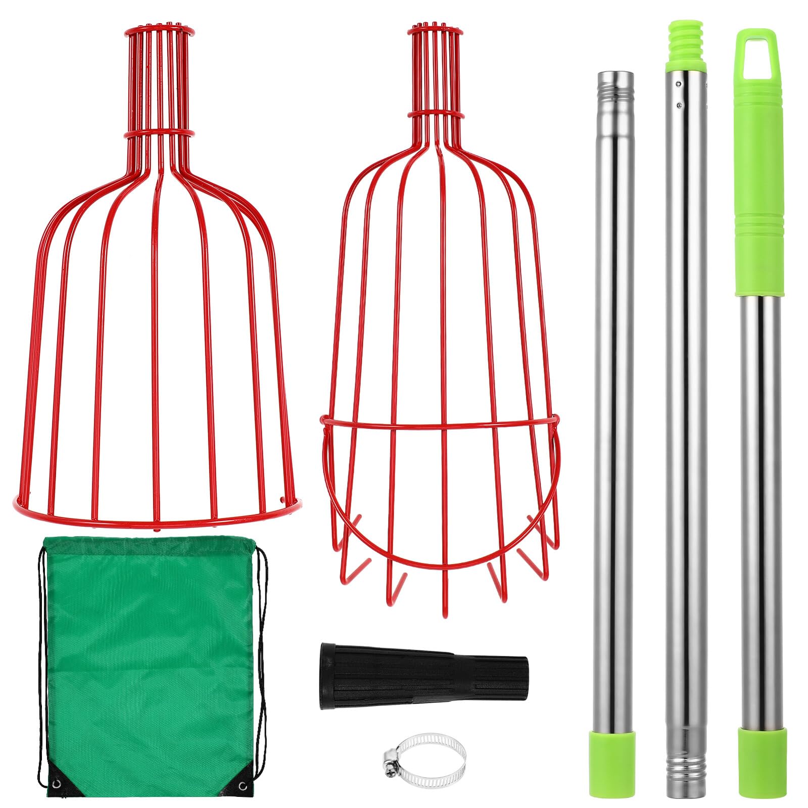 Cueille-Fruits Télescopique en Acier Inoxydable 1,2 Mètre, Outil de Cueillette pour Arbres Fruitiers Panier Rembourré, Léger et Robuste, Ramasse Fruits pour Orangers et Poiriers