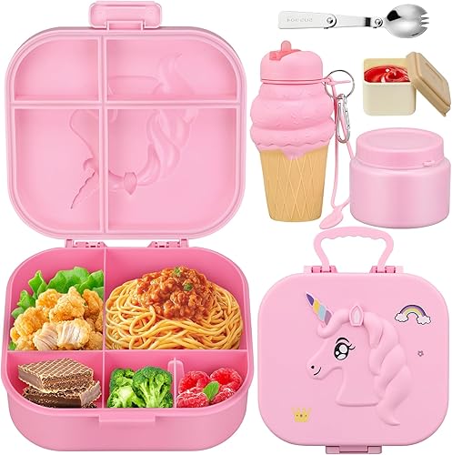 Miniatura 14 de Lonchera de juego para niños con termo de 9 onzas de boca ancha de acero inoxidable y bolsa de almuerzo aislada, a prueba de fugas, juego para