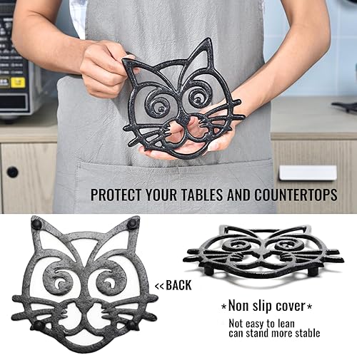 Miniatura 10 de Sungmor Salvamanteles de hierro fundido resistente, salvamanteles decorativos negros a prueba de óxido para cocina o mesa de comedor, 7.9 x 6