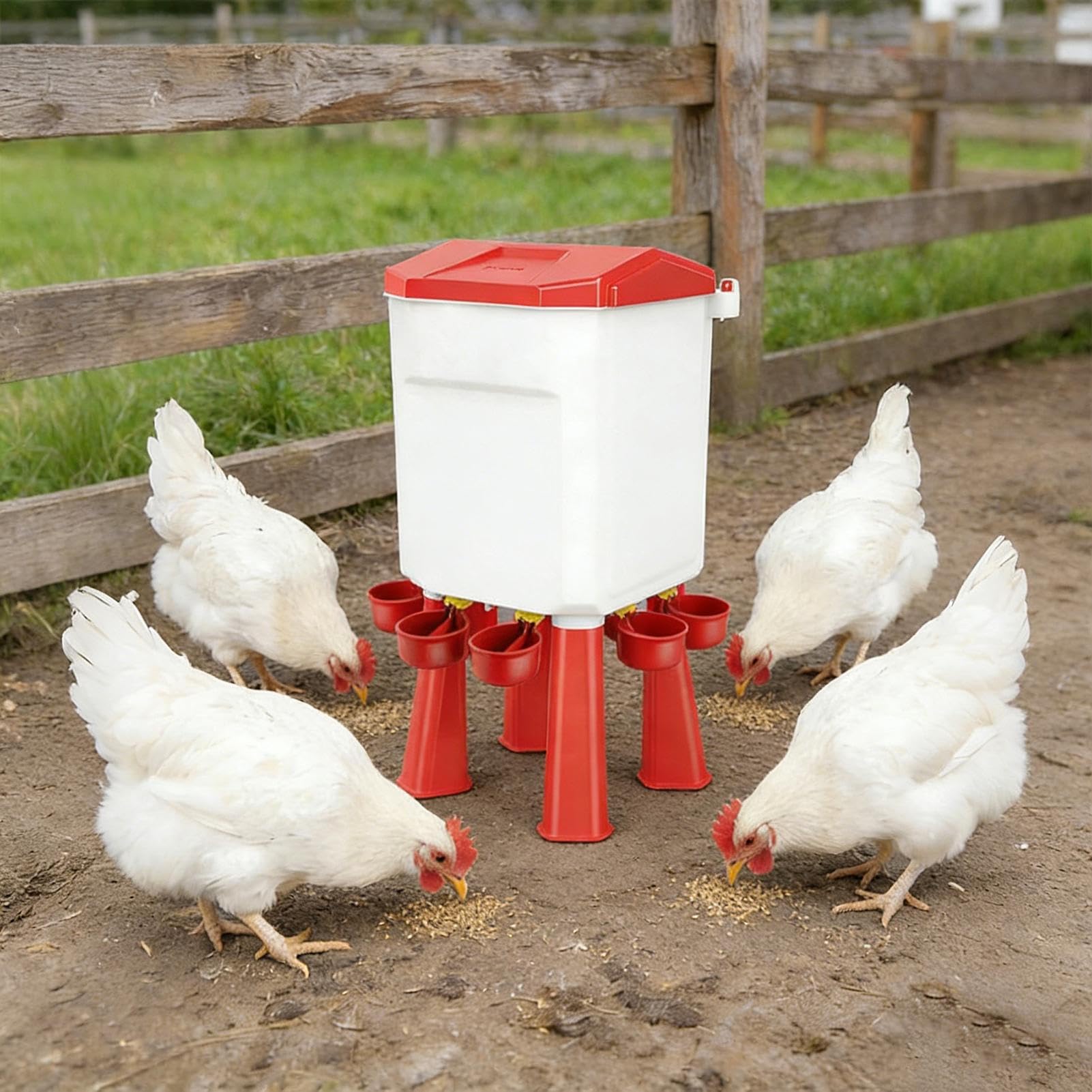 Mangiatoia per pollame, grande secchio automatico con coperchio, dispenser di cibo per pollo, per anatre, bantam, fagiani, tacchini, coop, fattoria, vacanze, esterno, maiale, pecore, piccoli animali