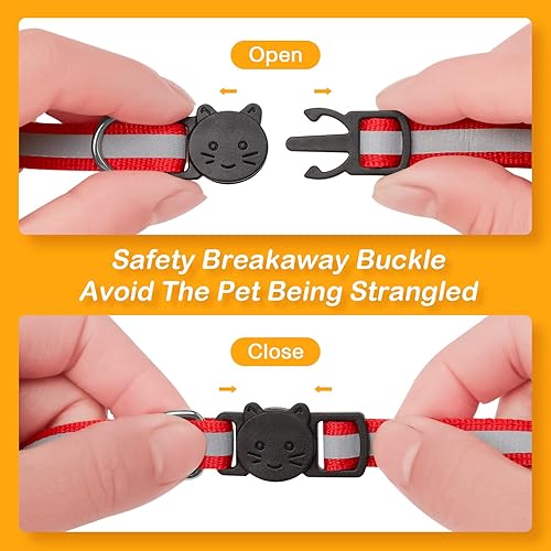 Miniatura 4 de Extodry Paquete de 14 collares reflectantes para gatos con campanas, hebilla de seguridad, con etiqueta de nombre, ajustable, ideal para niñas y