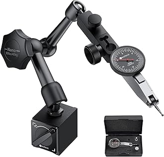 Neoteck Dial Test Indicator with Magnetic Base Stand and Storage Case, 0-0.03"/0.0005" Test Indicator Set with 2 Steel Dovetail Clamps 3/8'' and 5/32'' for Machine Set-Up-Black