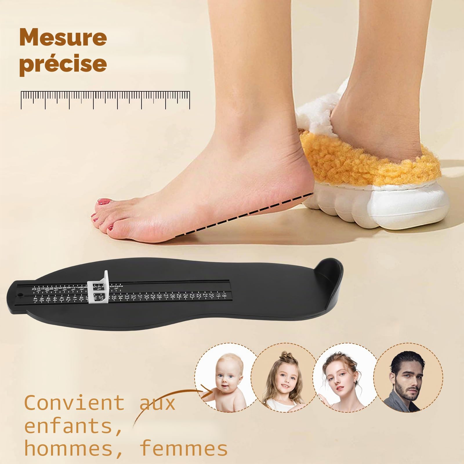 Pedimetre Enfants et Adultes, Pointure Chaussure Mesurer Pied Dispositif de Mesure pour Déterminer la Pointure 18 à 47 et Ruban à Mesurer 1.5m