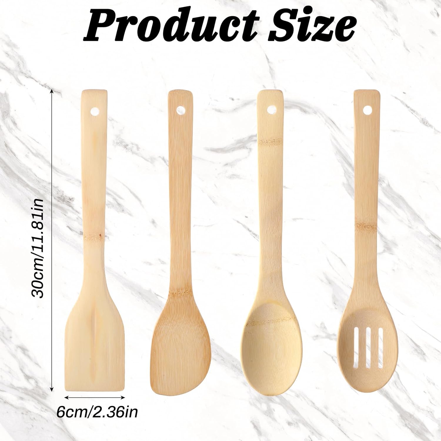 Bamboo Wooden Spoons for Cooking, 4PCS Nonstick Bamboo Kitchen Utensils Set Includes Slotted Spoon, Wooden Spoon & Wood Spatula, Cooking Utensils for Daily Use Non-Stick Pans - Image 2