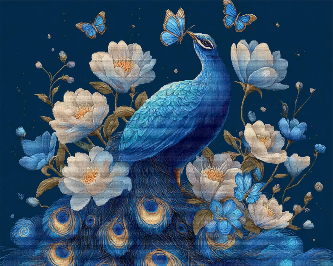 RKFLGEW DIY Bead Embroidery Kits Fantasy Blue Peacock 50x70cm