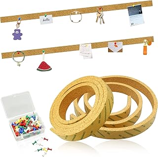Cork Board Strips Cork Roll, 2 Rolls Frameless Cork Strips Bulletin Bar Strip Paper Roll with 50 Push Pins, Self Adhesive Notice Memo Board Pin Board Cork Coards for Walls Office Bedrooms Decoration
