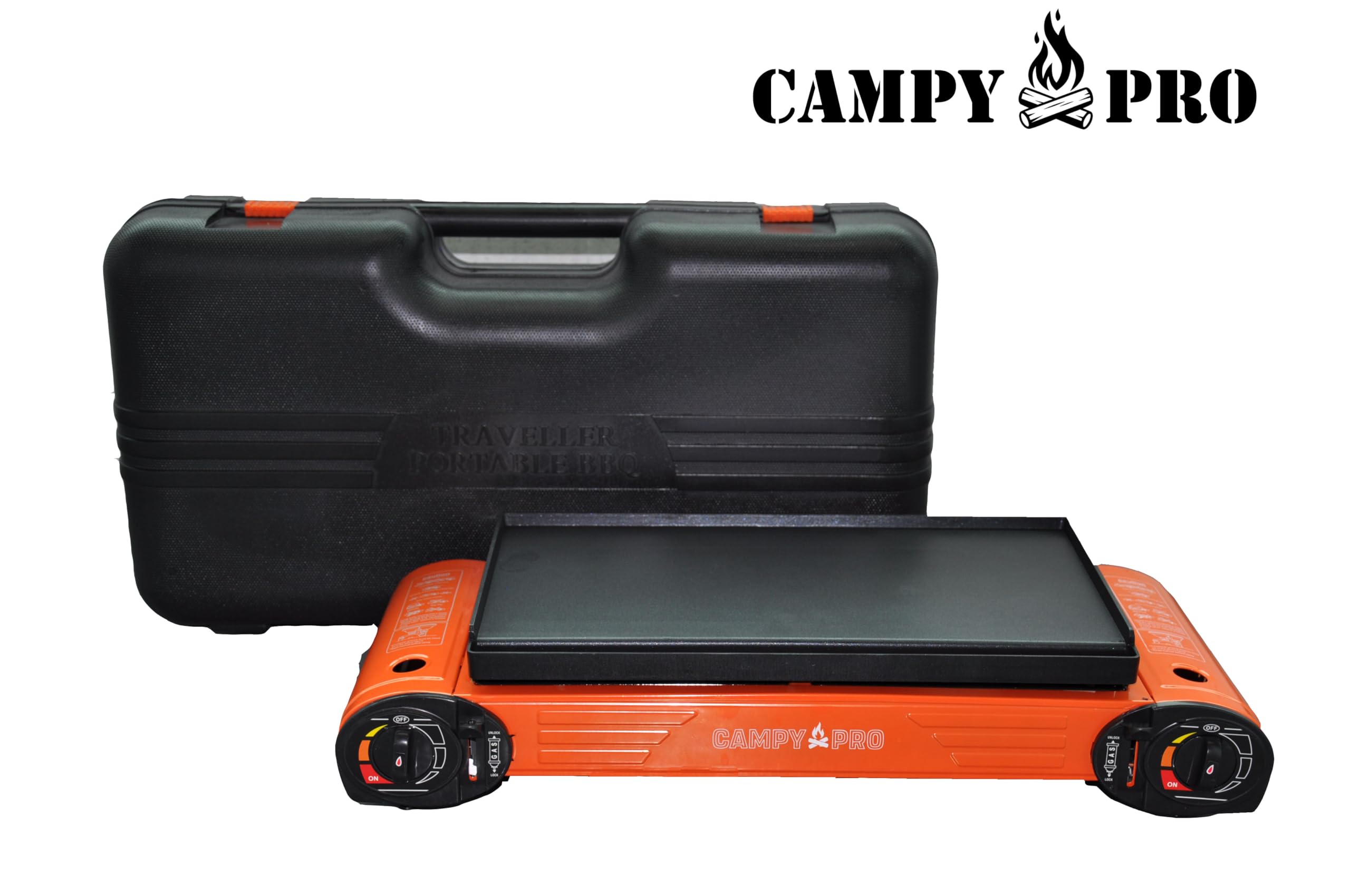 Campy Pro 2-Burner Butane Camping Stove - Portable Camping Grill with Carrying Case for BBQ, Picnic, RV and Outdoor Cooking
