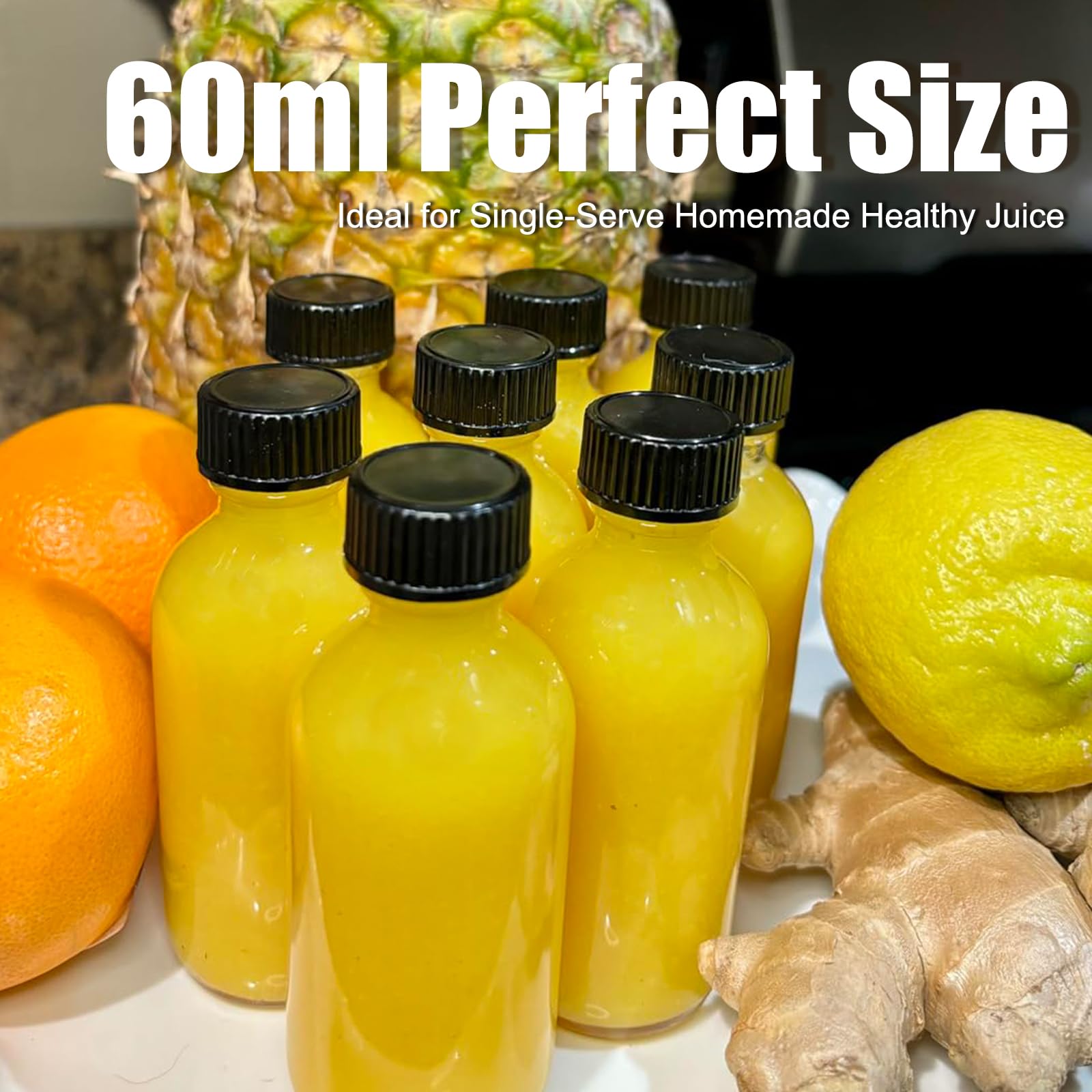 2 oz (60ml) 15 Pack Leak-Proof Clear Glass Boston Round Bottles with lids — Amazon image 5