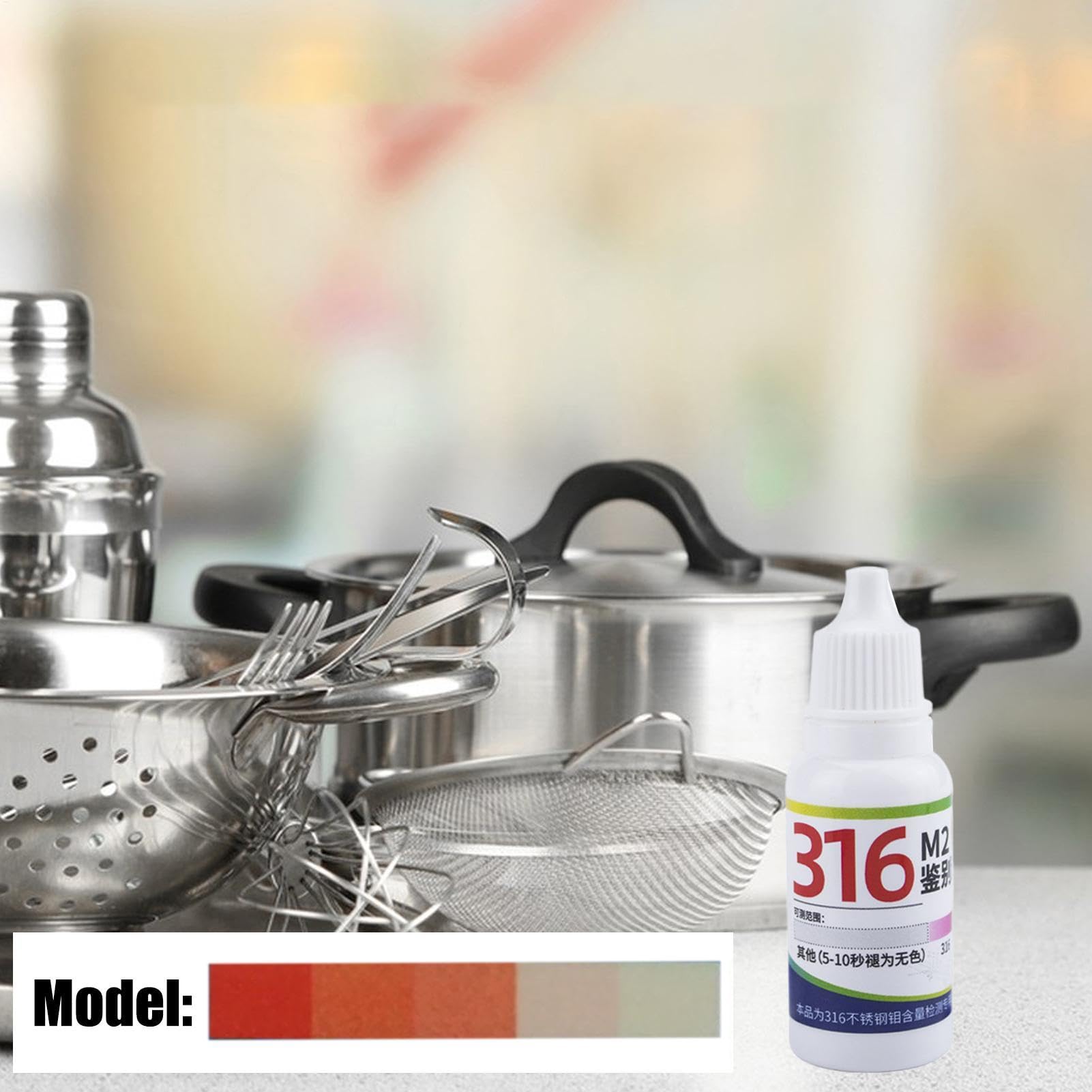 Tester ze stali nierdzewnej, 15 ml, szybki detektor – płyn identyfikacyjny ze stali nierdzewnej 316, nadaje się do naczyń stołowych, przyborów kuchennych, kontroli jakości, materiałów budowlanych