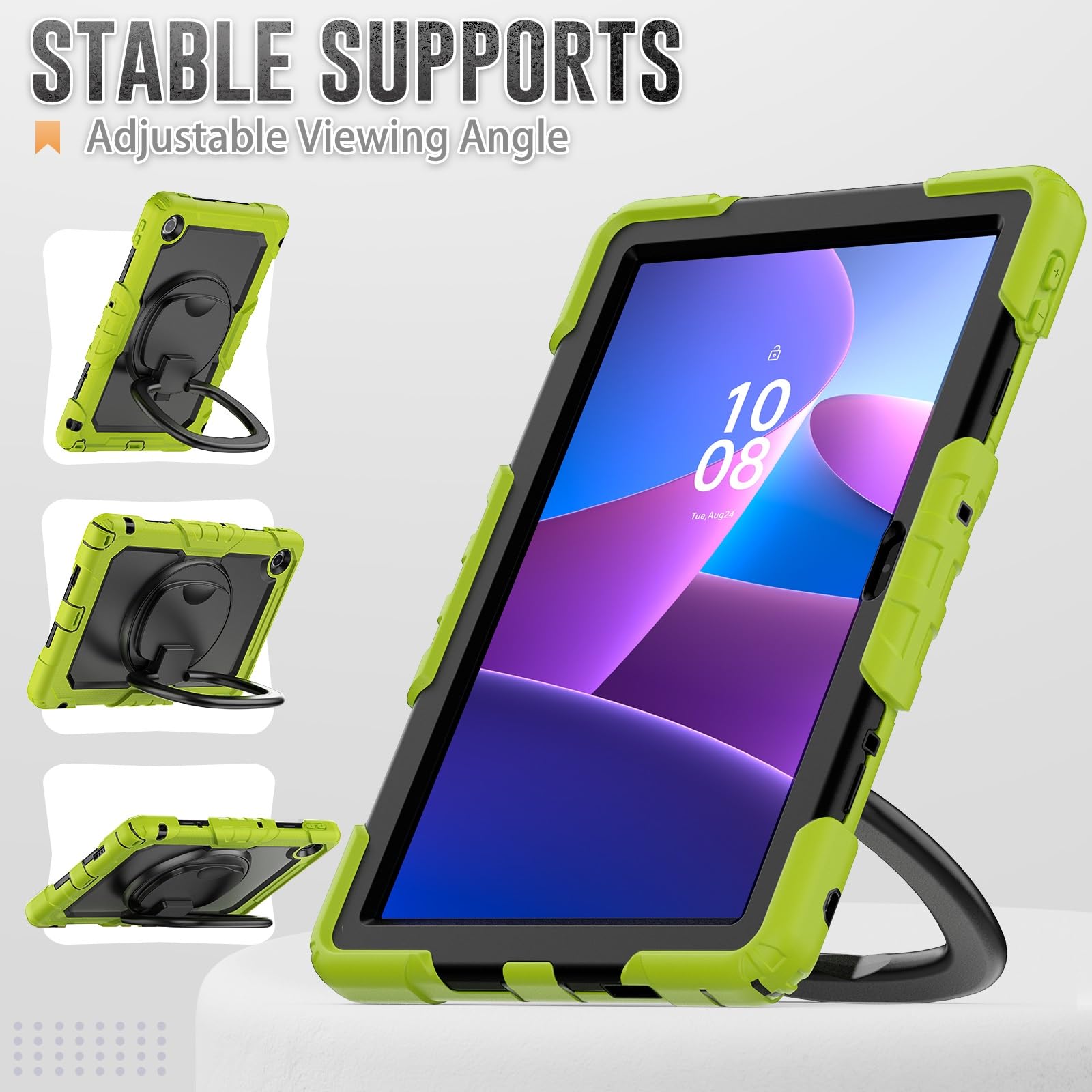 Kompatybilny z Lenovo Tab 10.1 (TB-311XU) / K10C TB311FU 2025 Etui folią ochronną ekranu, pełne etui ochronne, solidna obudowa, obrotowy uchwyt, silikonowe(Yellow green)
