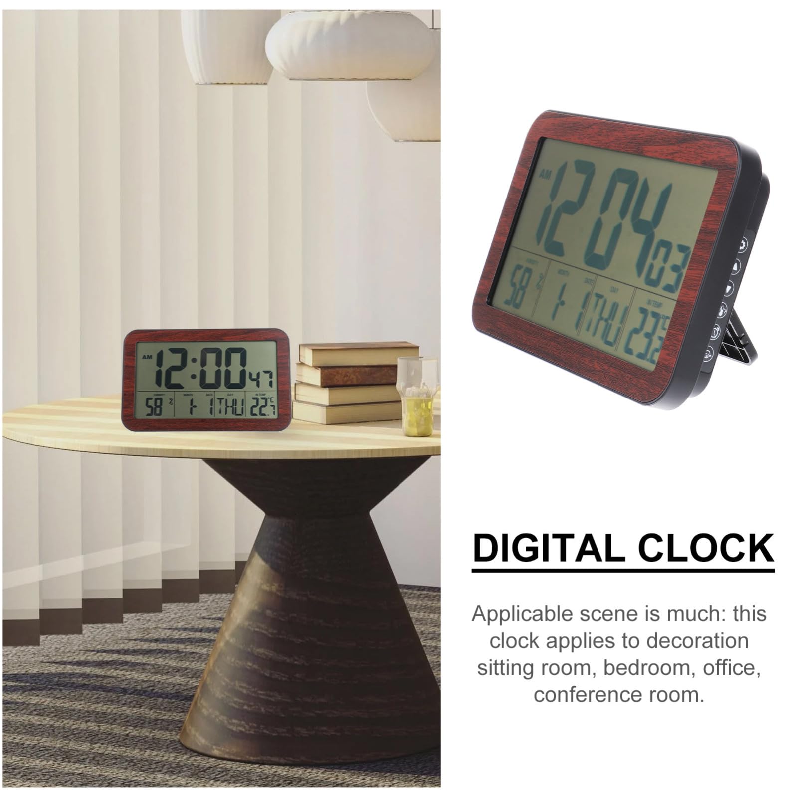 Cabilock Orologio Digitale da Parete Compatto in Plastica Nero | Calendario Autoimpostante, Funzione Silenziosa, per Salotto e Home Decor