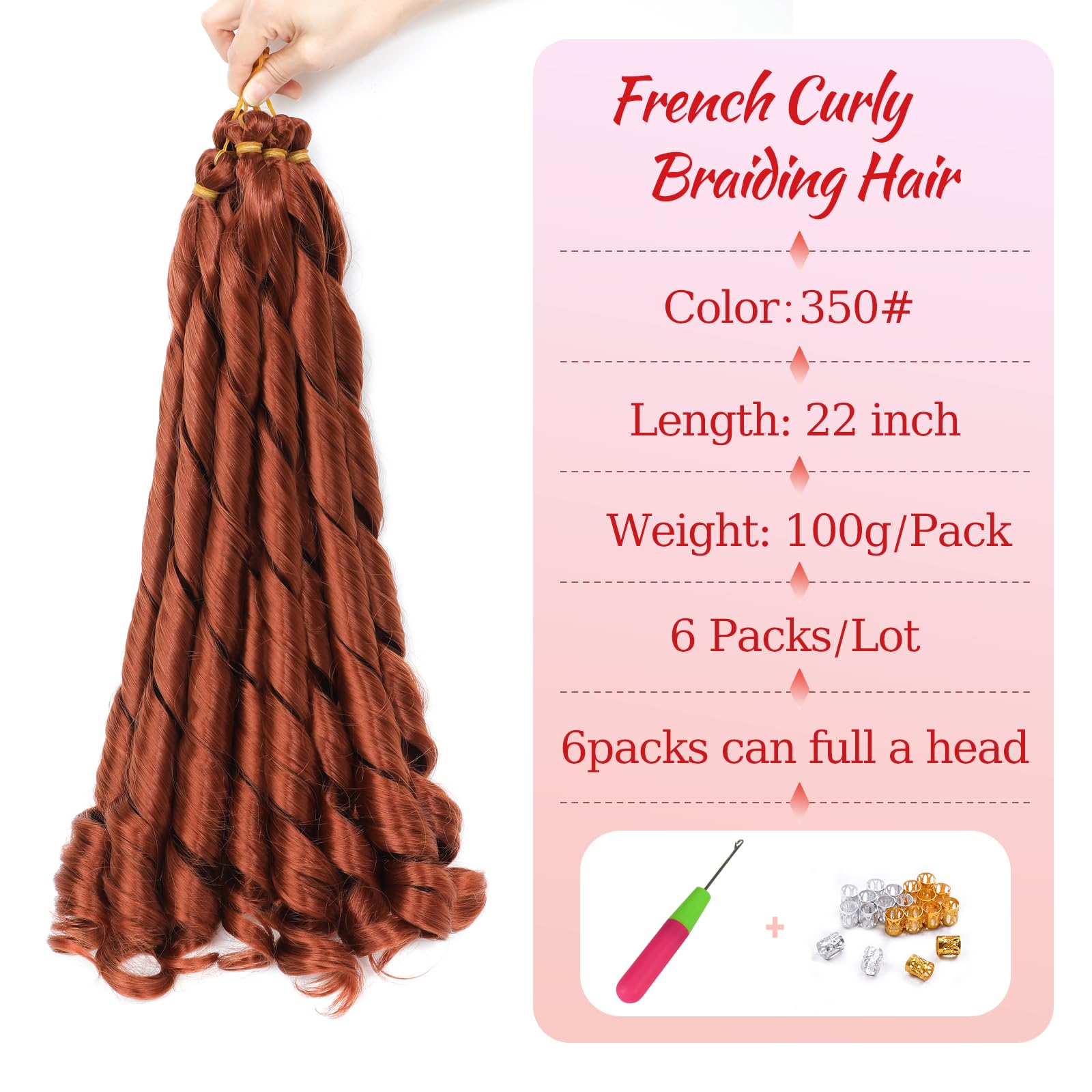 French Curly Braiding Hair for Box Braids 22 inch Loose Wave Braiding Hair Pre Stretched Bouncy Braiding Crochet Spiral Curl Synthetic Extensions for Women (350# - Image 2