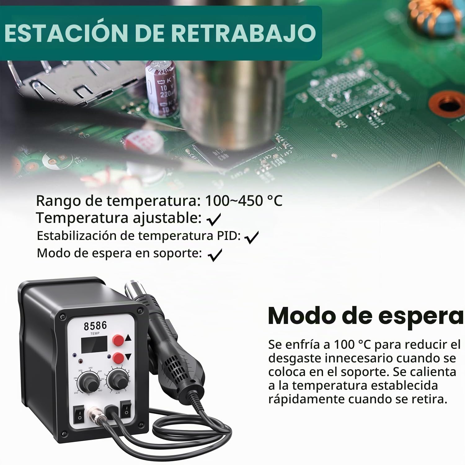 Estación de soldadura de aire caliente, estación de desoldadura de 700W, Estación de desoldadura 2 en 1 estación de retrabajo estación de soldador,para electrónica,proyectos de bricolaje