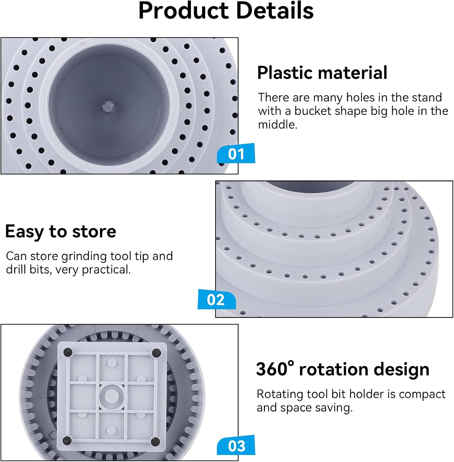 Cyrank 360 Degree Rotating Bur Holder, Multiple Holes Mandrel Drill Holder Screw Driver Holders Organizers Case Rotary Tool Storage Organizer for Drill Home and Garage Tool Accessories