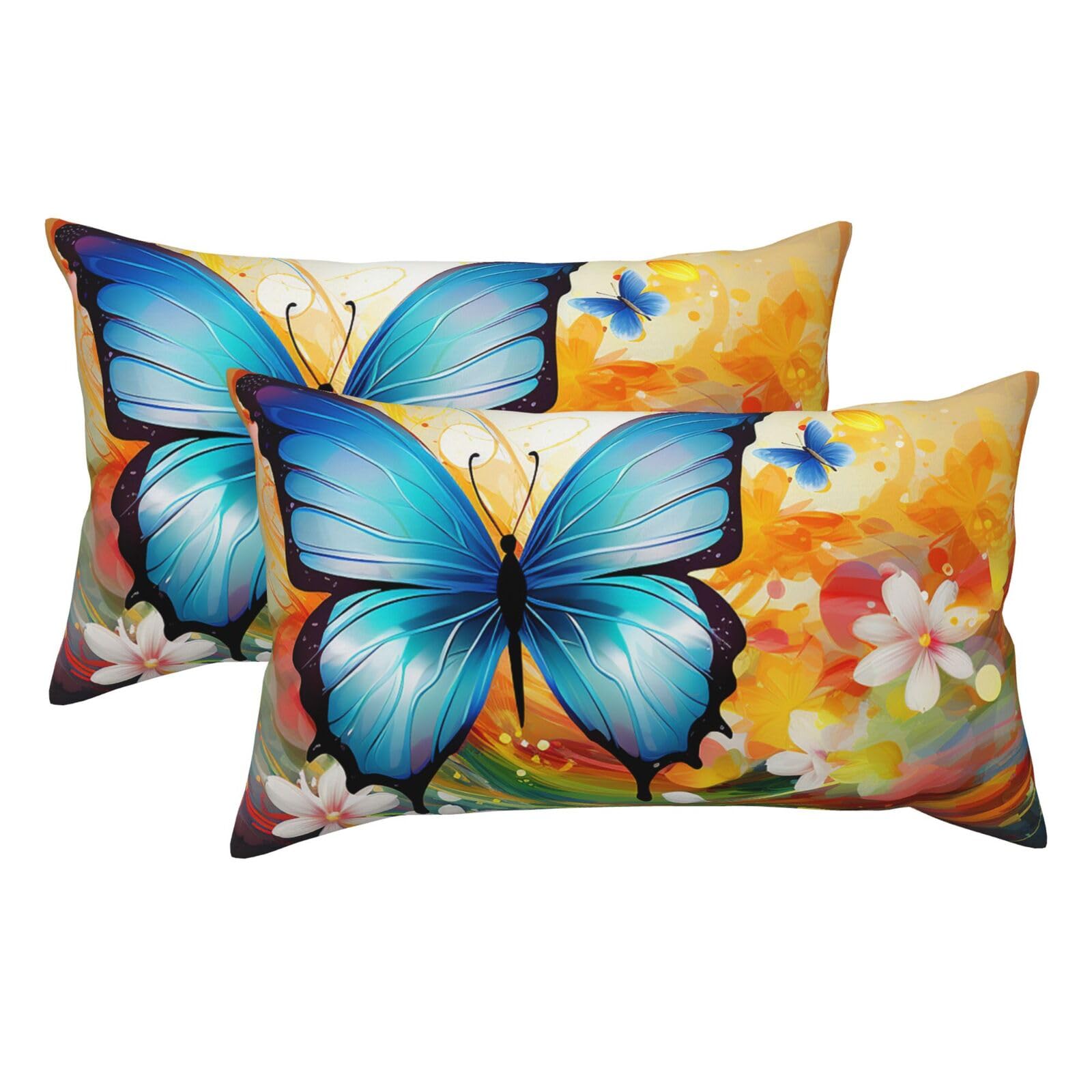 2 Pack King Pillow Cases with Hidden Zipper, Soft Breathable Pillow Covers for Hair and Skin, Colorful with Butterfly Pillowcases 20"x36" Bed Pillow Protectors Cover for Sleeping Gifts