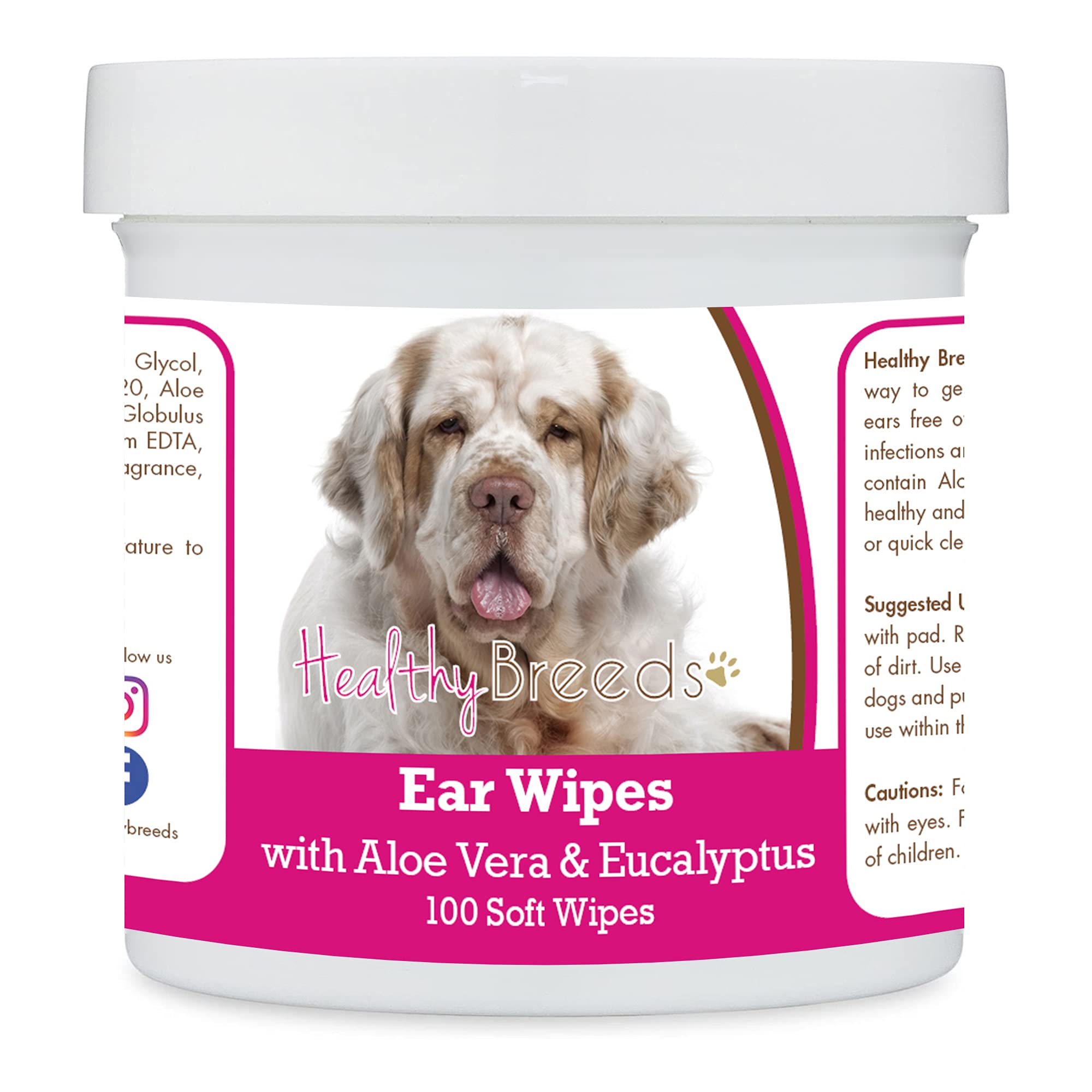 Healthy Breeds Clumber Spaniel Ear Cleaning Wipes with Aloe &amp; Eucalyptus for Dogs 100 Count