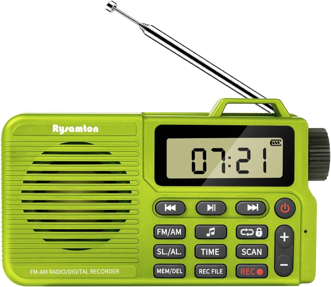 Portable AM/FM Radio, Digital Radio Recorder, Bluetooth 5.0 Speaker, Alarm & Sleep Function, 12/24H Time Display (Yellow Green)