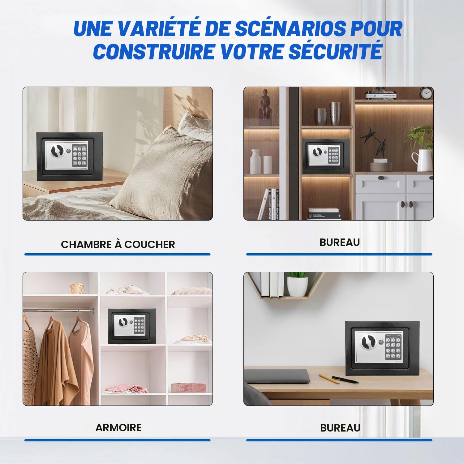 Coffre-fort de 4,6 l pour la maison, coffre-fort électronique antivol avec 2 clés, coffre-fort étanche, boîte de sécurité numérique pour objets de valeur, argent liquide et documents importants