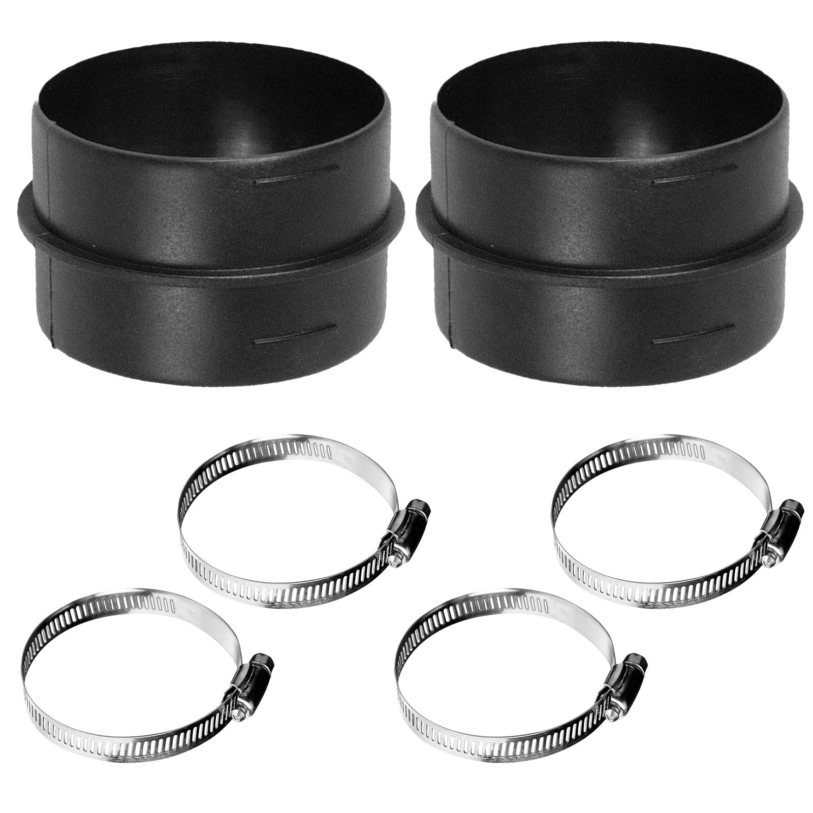 PLUSHCEWT 2-Pack 75mm Diesel Heater Ducting Connector Kit with 4 Adjustable Stainless Steel Clips,Black Plastic Air Vent Pipe Joiner for Diesel Heater Ducting Accessories