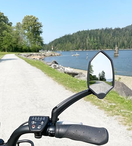 Miniatura 5 de Hafny Nuevo espejo de bicicleta para manillar, brazo largo, lente de vidrio HD, ajustable y giratorio, espejo retrovisor seguro para bicicleta,