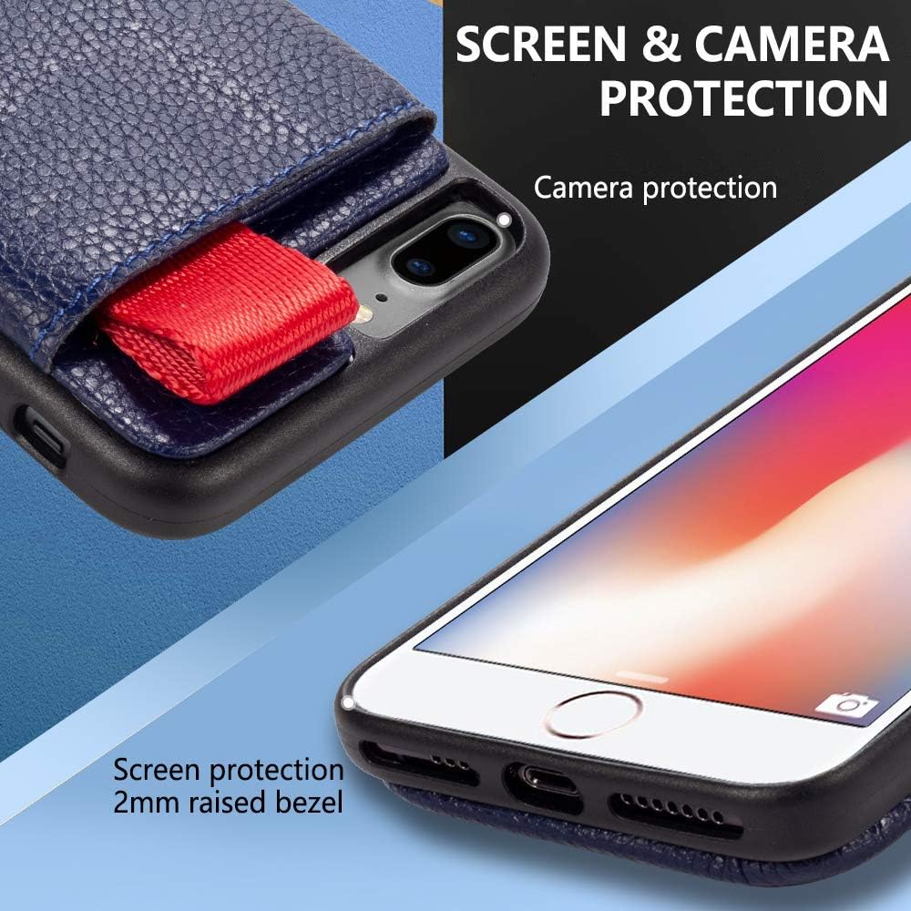 iPhone 8 Plus Wallet Case, iPhone 7 Plus Case Wallet LAMEEKU phone case for iPhone 7 Plus case with Credit Card Slot Holder Leather Case, Protective Cover for iPhone 8 Plus/7 Plus 5.5" - Mazarine