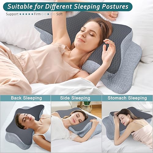 Miniatura 96 de Almohadas de espuma viscoelástica, almohada cervical para aliviar el dolor de cuello y hombros, almohada ergonómica de contorno de cama, suave