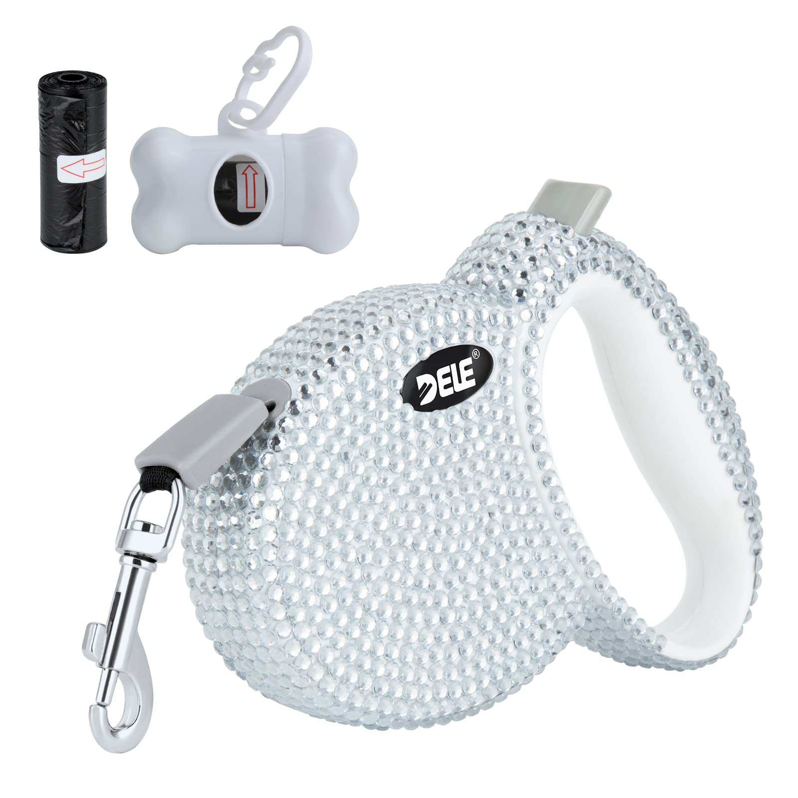 eing Retractable Dog Leash, Pet Walking Leash with Anti-Slip Handle, Strong Nylon Tape, 360°Tangle-Free, Suitable for Small Medium Dog Cat, Gift Waste Bags Dispenser Included,10 ft,White